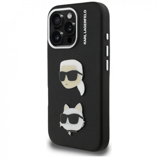 Case Karl Lagerfeld FW Grained Karl & Choupette Heads Pins for iPhone 16 Pro black Case Karl Lagerfeld FW Grained Karl & Choupette Heads Pins for iPhone 16 Pro black