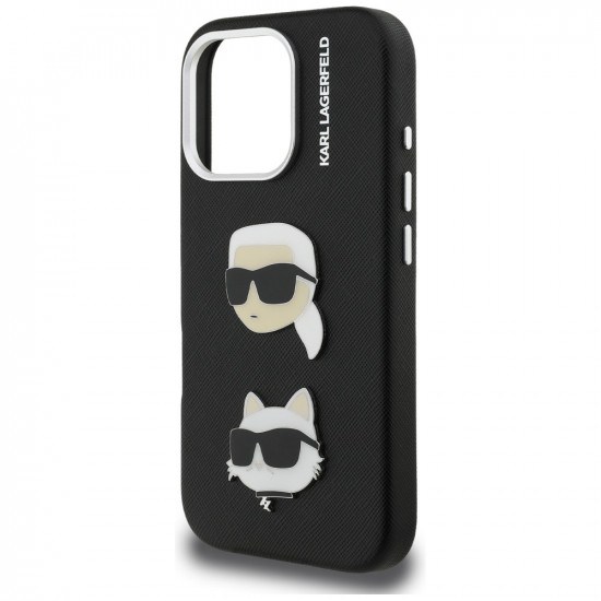 Case Karl Lagerfeld FW Grained Karl & Choupette Heads Pins for iPhone 16 Pro black Case Karl Lagerfeld FW Grained Karl & Choupette Heads Pins for iPhone 16 Pro black