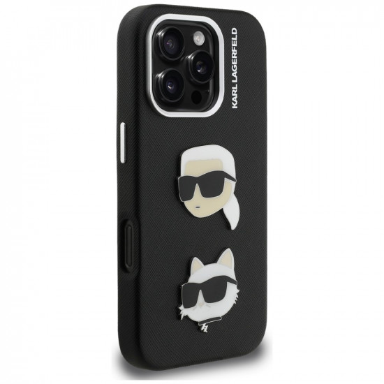 Case Karl Lagerfeld FW Grained Karl & Choupette Heads Pins for iPhone 16 Pro Max black Case Karl Lagerfeld FW Grained Karl & Choupette Heads Pins for iPhone 16 Pro Max black