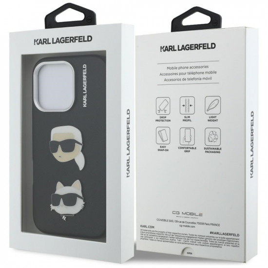 Case Karl Lagerfeld FW Grained Karl & Choupette Heads Pins for iPhone 16 Pro Max black Case Karl Lagerfeld FW Grained Karl & Choupette Heads Pins for iPhone 16 Pro Max black