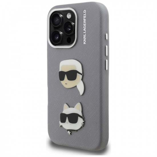 Case Karl Lagerfeld FW Grained Karl & Choupette Heads Pins for iPhone 16 Pro Max gray Case Karl Lagerfeld FW Grained Karl & Choupette Heads Pins for iPhone 16 Pro Max gray