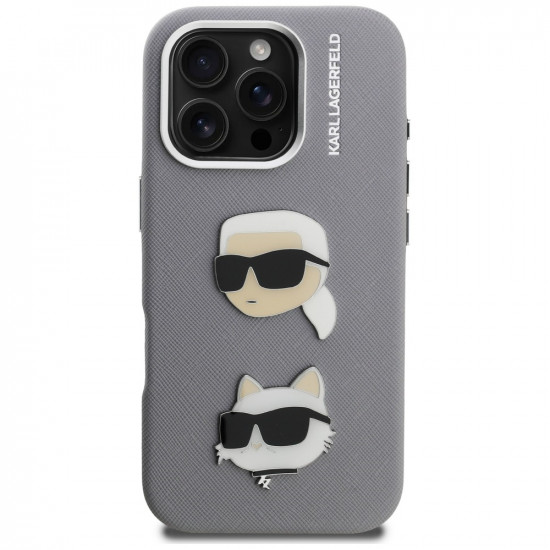 Case Karl Lagerfeld FW Grained Karl & Choupette Heads Pins for iPhone 16 Pro Max gray Case Karl Lagerfeld FW Grained Karl & Choupette Heads Pins for iPhone 16 Pro Max gray