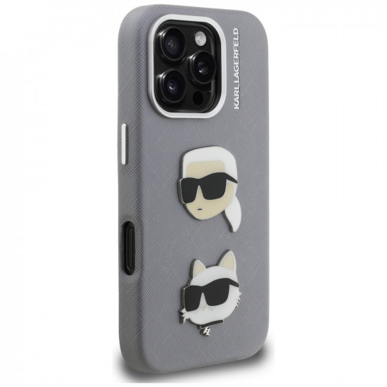 Case Karl Lagerfeld FW Grained Karl & Choupette Heads Pins for iPhone 16 Pro gray Case Karl Lagerfeld FW Grained Karl & Choupette Heads Pins for iPhone 16 Pro gray
