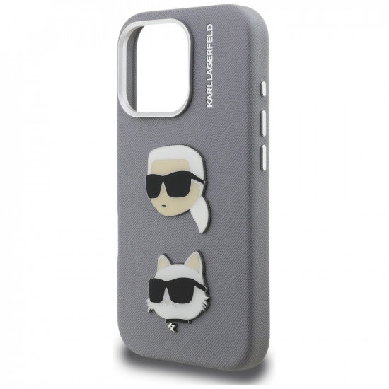 Case Karl Lagerfeld FW Grained Karl & Choupette Heads Pins for iPhone 16 Pro gray Case Karl Lagerfeld FW Grained Karl & Choupette Heads Pins for iPhone 16 Pro gray