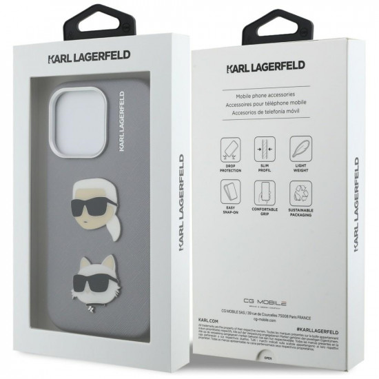 Case Karl Lagerfeld FW Grained Karl & Choupette Heads Pins for iPhone 16 Pro gray Case Karl Lagerfeld FW Grained Karl & Choupette Heads Pins for iPhone 16 Pro gray