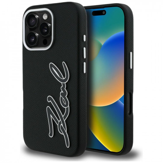 Case Karl Lagerfeld FW Grained Signature Logo for iPhone 16 Pro black Case Karl Lagerfeld FW Grained Signature Logo for iPhone 16 Pro black