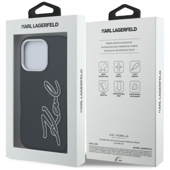 Case Karl Lagerfeld FW Grained Signature Logo for iPhone 16 Pro Max black