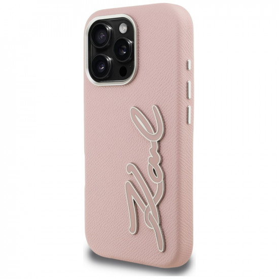 Case Karl Lagerfeld FW Grained Signature Logo for iPhone 16 Pro Max pink