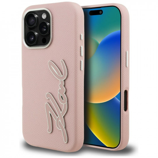 Case Karl Lagerfeld FW Grained Signature Logo for iPhone 16 Pro pink