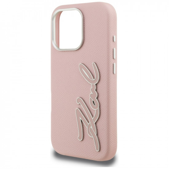 Case Karl Lagerfeld FW Grained Signature Logo for iPhone 16 Pro pink