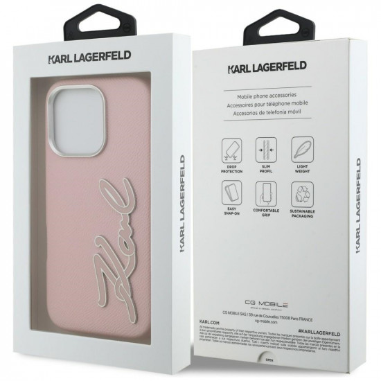 Case Karl Lagerfeld FW Grained Signature Logo for iPhone 16 Pro pink