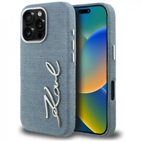 Case Karl Lagerfeld FW Jeans Signature Logo for iPhone 16 Pro Max blue