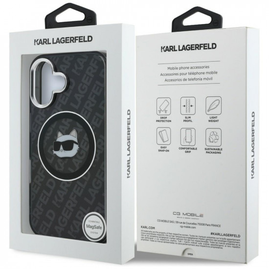 Case Karl Lagerfeld IML Choupette Head Logo MagSafe for iPhone 16 black