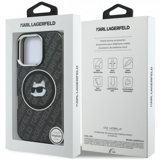 Case Karl Lagerfeld IML Choupette Head Logo MagSafe for iPhone 16 Pro black