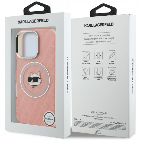 Case Karl Lagerfeld IML Choupette Head Logo MagSafe for iPhone 16 Pro Max pink