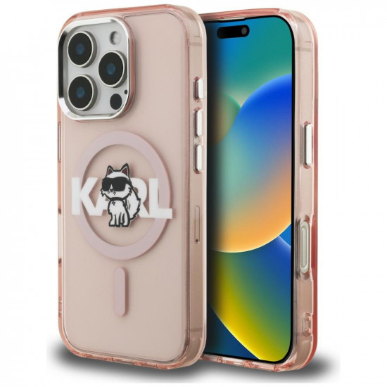 Case Karl Lagerfeld IML Choupette Sketch Logo MagSafe for iPhone 16 Pro Max pink