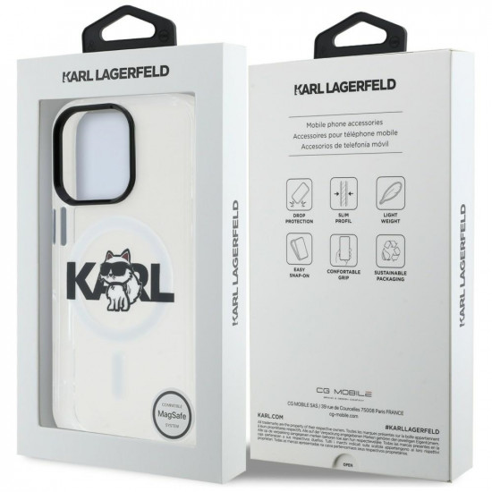 Case Karl Lagerfeld IML Choupette Sketch Logo MagSafe for iPhone 16 Pro transparent
