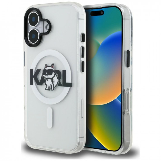 Case Karl Lagerfeld IML Choupette Sketch Logo MagSafe for iPhone 16 transparent