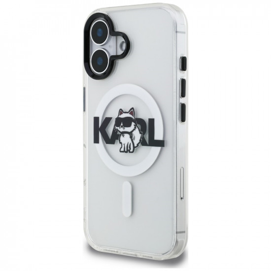 Case Karl Lagerfeld IML Choupette Sketch Logo MagSafe for iPhone 16 transparent