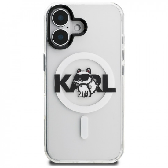 Case Karl Lagerfeld IML Choupette Sketch Logo MagSafe for iPhone 16 transparent