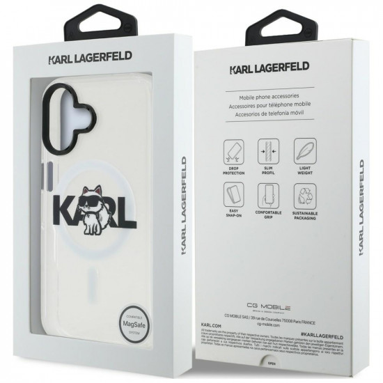 Case Karl Lagerfeld IML Choupette Sketch Logo MagSafe for iPhone 16 transparent