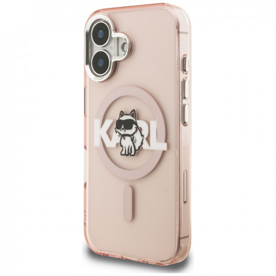 Case Karl Lagerfeld IML Choupette Sketch Logo MagSafe for iPhone 16 pink