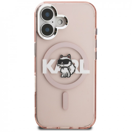 Case Karl Lagerfeld IML Choupette Sketch Logo MagSafe for iPhone 16 pink