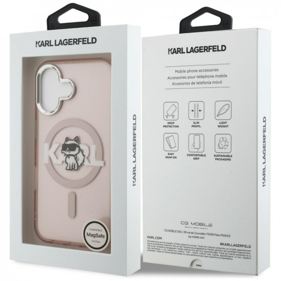 Case Karl Lagerfeld IML Choupette Sketch Logo MagSafe for iPhone 16 pink