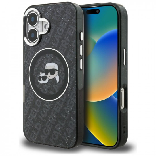 Case Karl Lagerfeld IML Glitter Karl &amp; Choupette Heads Logo MagSafe for iPhone 16 black