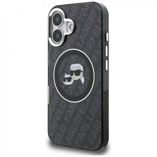 Case Karl Lagerfeld IML Glitter Karl &amp; Choupette Heads Logo MagSafe for iPhone 16 black