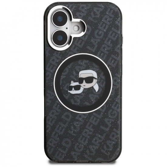 Case Karl Lagerfeld IML Glitter Karl &amp; Choupette Heads Logo MagSafe for iPhone 16 black