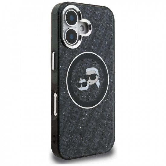 Case Karl Lagerfeld IML Glitter Karl &amp; Choupette Heads Logo MagSafe for iPhone 16 black