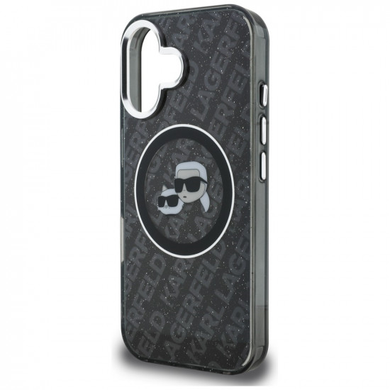 Case Karl Lagerfeld IML Glitter Karl &amp; Choupette Heads Logo MagSafe for iPhone 16 black