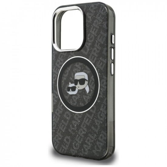 Case Karl Lagerfeld IML Glitter Karl &amp; Choupette Heads Logo MagSafe for iPhone 16 Pro black