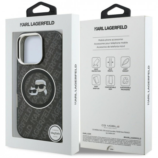 Case Karl Lagerfeld IML Glitter Karl & Choupette Heads Logo MagSafe for iPhone 16 Pro Max black Case Karl Lagerfeld IML Glitter Karl & Choupette Heads Logo MagSafe for iPhone 16 Pro Max black