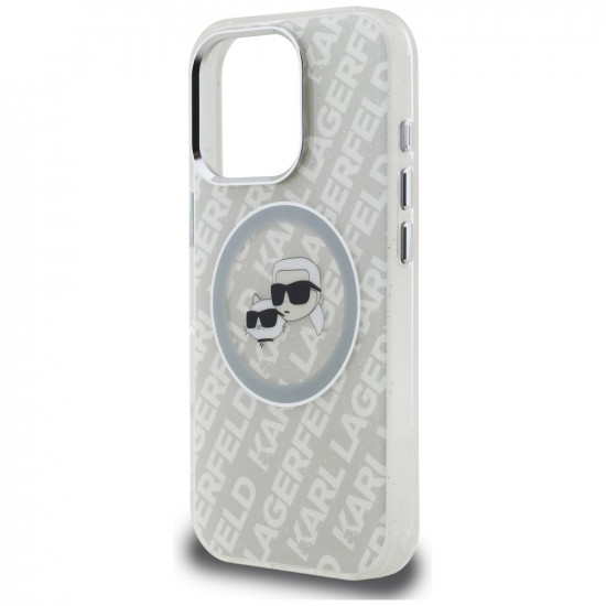 Case Karl Lagerfeld IML Glitter Karl &amp; Choupette Heads Logo MagSafe for iPhone 16 Pro Max gray