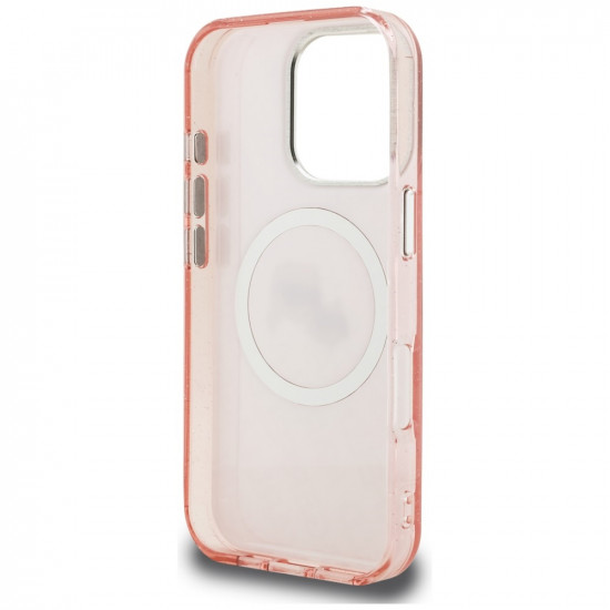 Case Karl Lagerfeld IML Glitter Karl &amp; Choupette Heads Logo MagSafe for iPhone 16 Pro pink