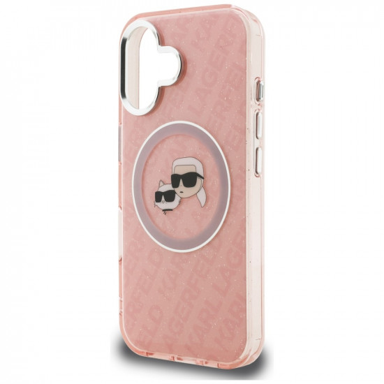 Case Karl Lagerfeld IML Glitter Karl &amp; Choupette Heads Logo MagSafe for iPhone 16 pink