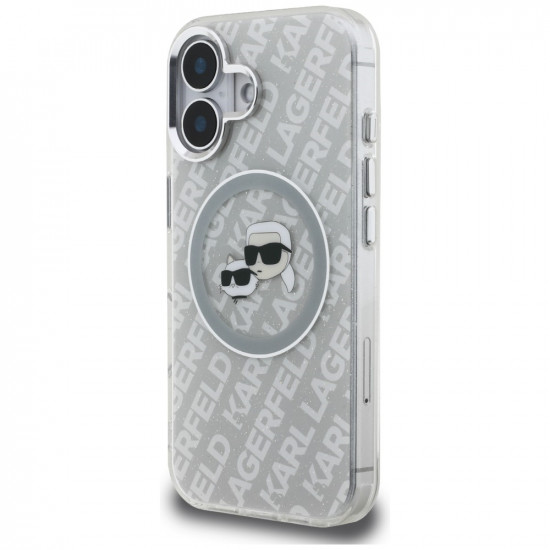 Case Karl Lagerfeld IML Glitter Karl &amp; Choupette Heads Logo MagSafe for iPhone 16 gray