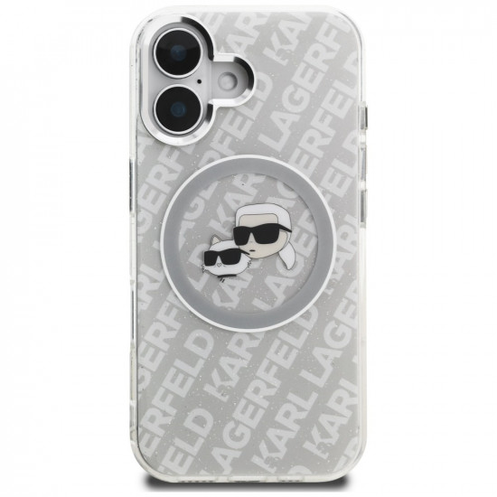 Case Karl Lagerfeld IML Glitter Karl &amp; Choupette Heads Logo MagSafe for iPhone 16 gray