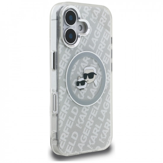 Case Karl Lagerfeld IML Glitter Karl &amp; Choupette Heads Logo MagSafe for iPhone 16 gray