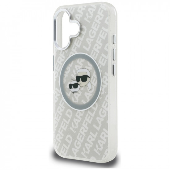 Case Karl Lagerfeld IML Glitter Karl &amp; Choupette Heads Logo MagSafe for iPhone 16 gray