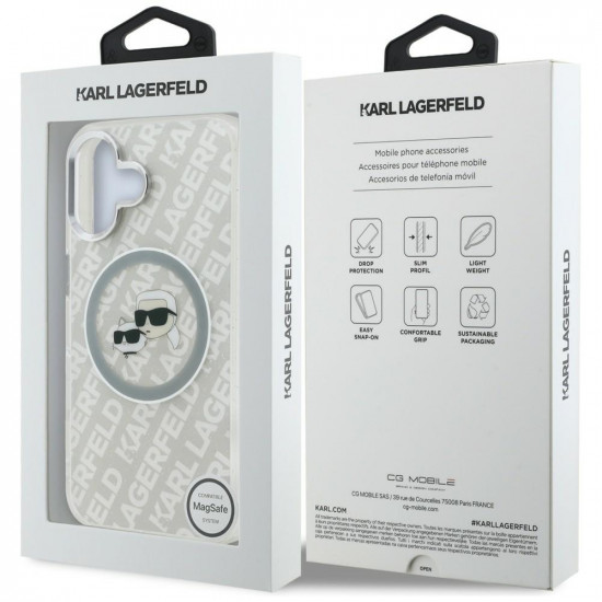 Case Karl Lagerfeld IML Glitter Karl &amp; Choupette Heads Logo MagSafe for iPhone 16 gray
