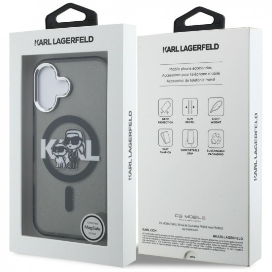 Karl Lagerfeld IML Glitter Karl & Choupette Sketch Logo MagSafe Case for iPhone 16 Black Karl Lagerfeld IML Glitter Karl & Choupette Sketch Logo MagSafe Case for iPhone 16 Black
