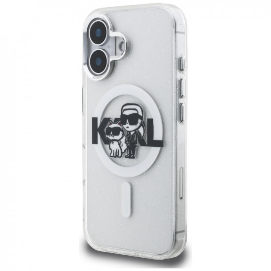 Karl Lagerfeld IML Glitter Karl &amp; Choupette Sketch Logo MagSafe Case for iPhone 16 transparent