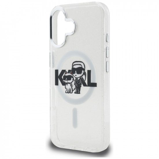 Karl Lagerfeld IML Glitter Karl &amp; Choupette Sketch Logo MagSafe Case for iPhone 16 transparent