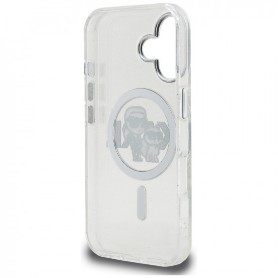 Karl Lagerfeld IML Glitter Karl &amp; Choupette Sketch Logo MagSafe Case for iPhone 16 transparent