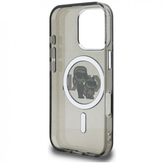 Karl Lagerfeld IML Glitter Karl &amp; Choupette Sketch Logo MagSafe Case for iPhone 16 Pro Black
