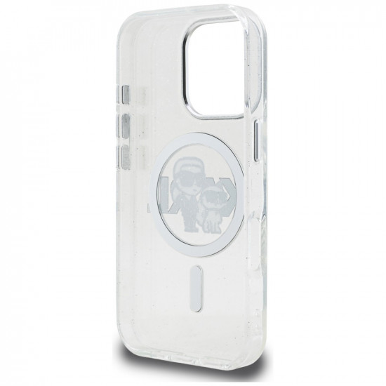 Karl Lagerfeld IML Glitter Karl &amp; Choupette Sketch Logo MagSafe Case for iPhone 16 Pro transparent