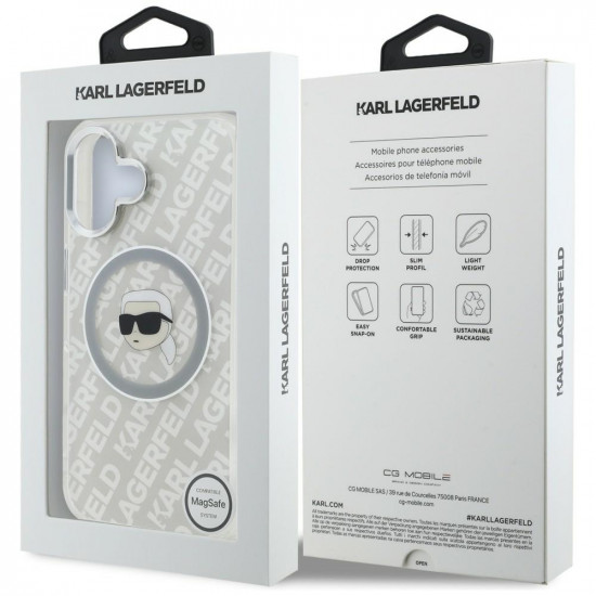 Case Karl Lagerfeld IML Karl Head Logo MagSafe for iPhone 16 gray